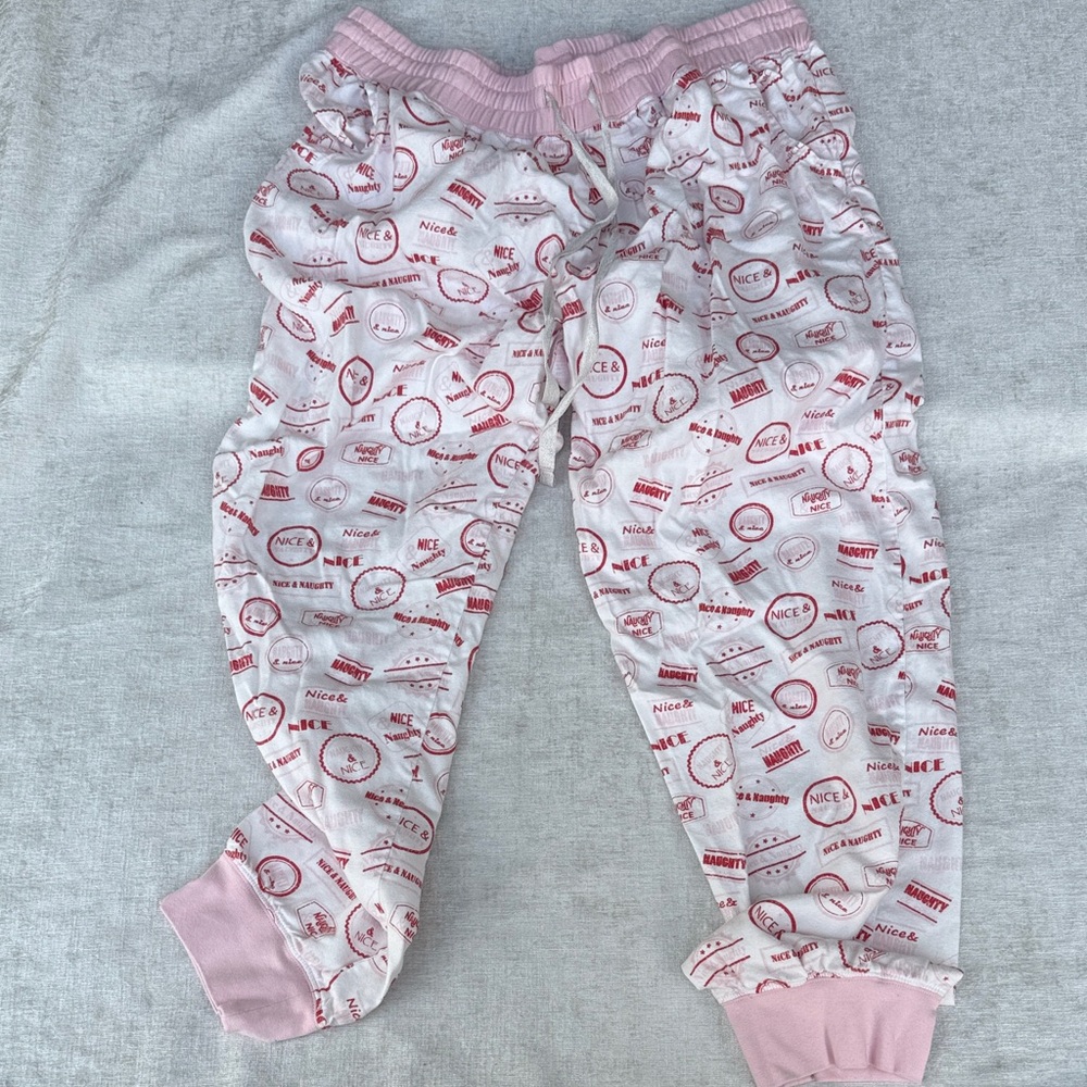 Pink and White Naughty Nice Pajama Pants Women’s Size XL